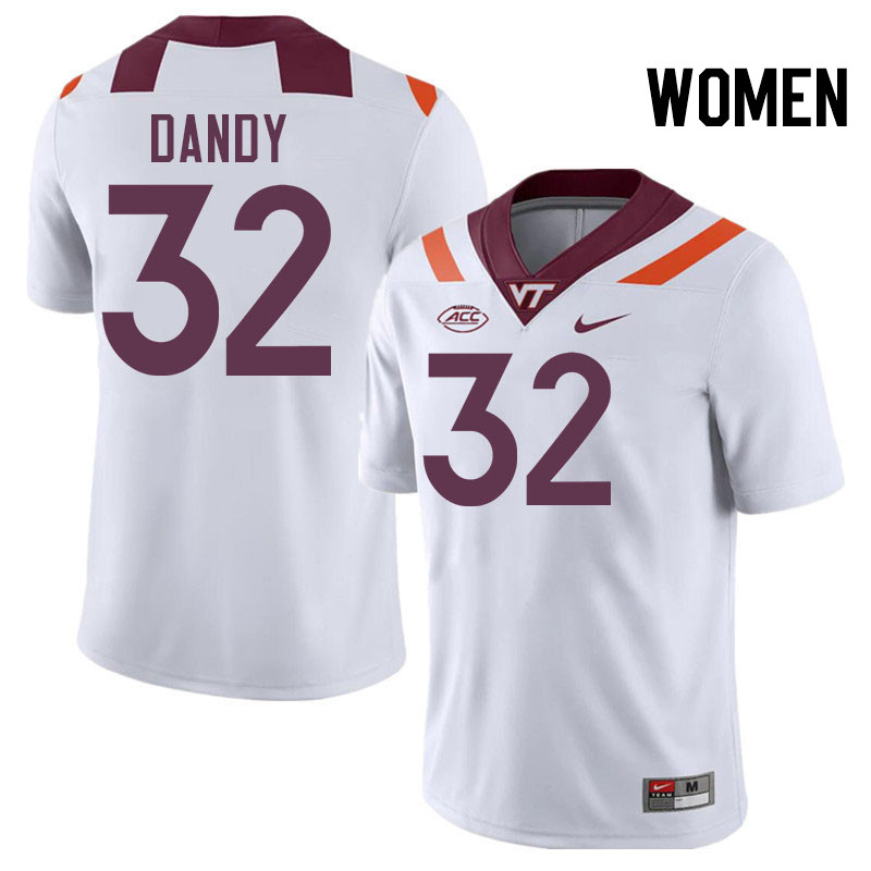 Women #32 Deric Dandy Virginia Tech Hokies College Football Jerseys Stitched-White